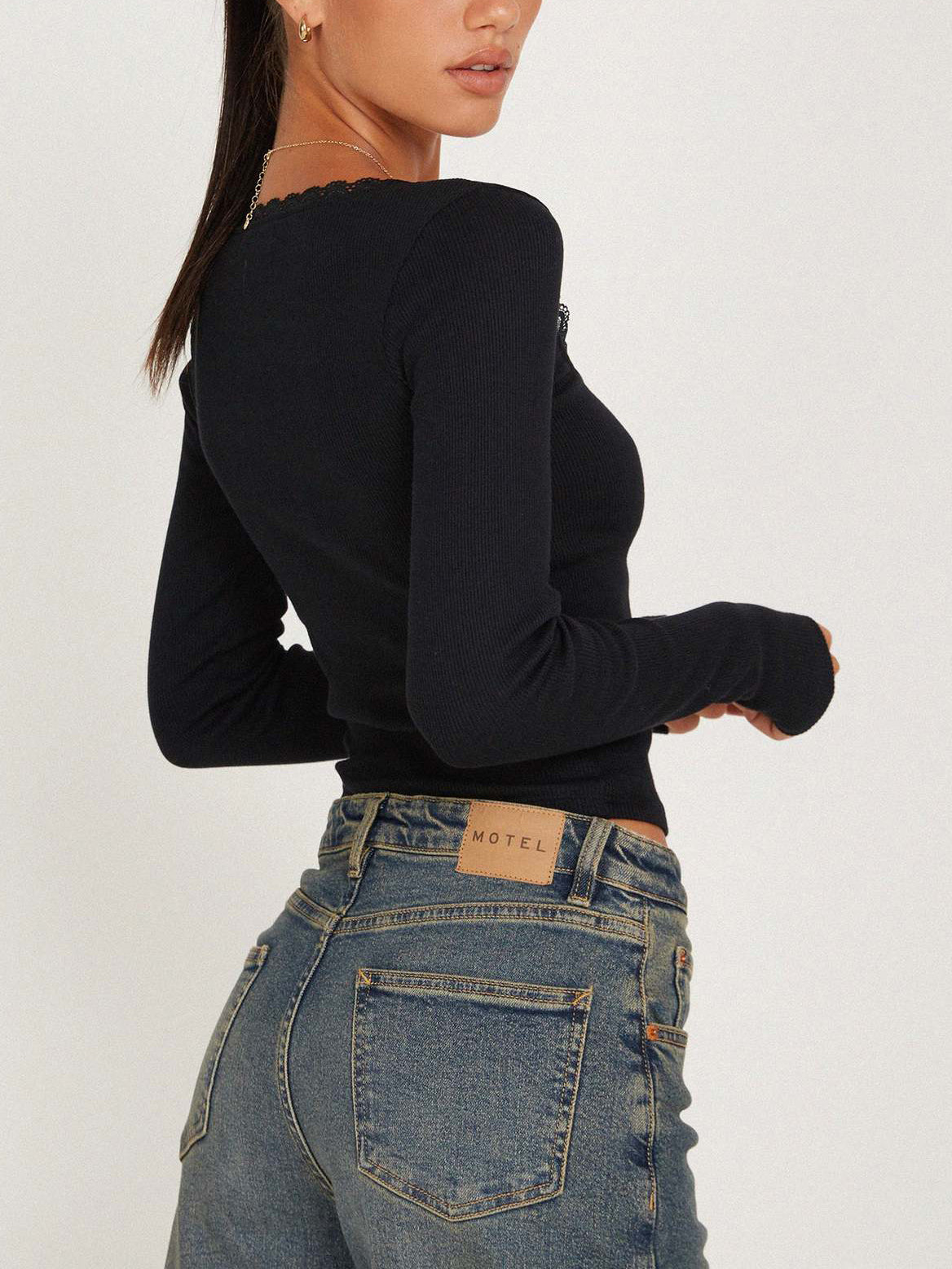 Kanten Rand Lange Mouw Crop Top