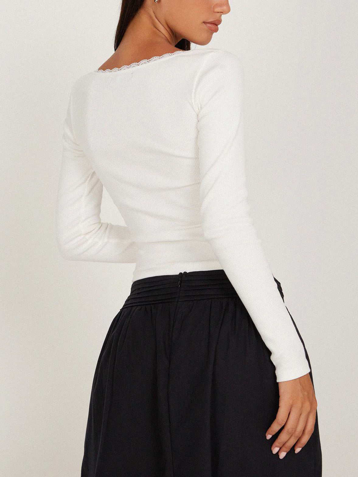 Kanten Rand Lange Mouw Crop Top