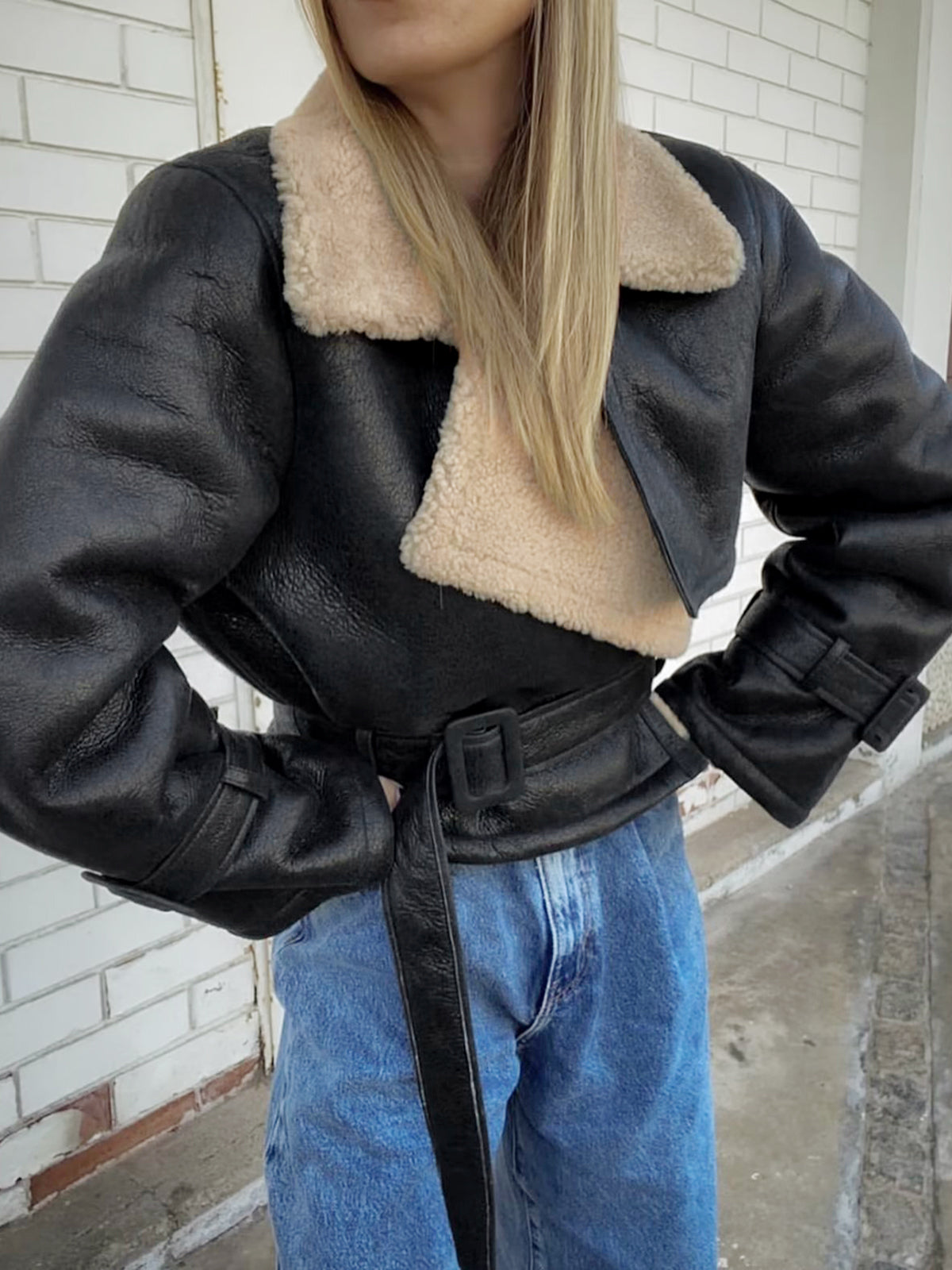 lined sheepskin leather pilot jacket
