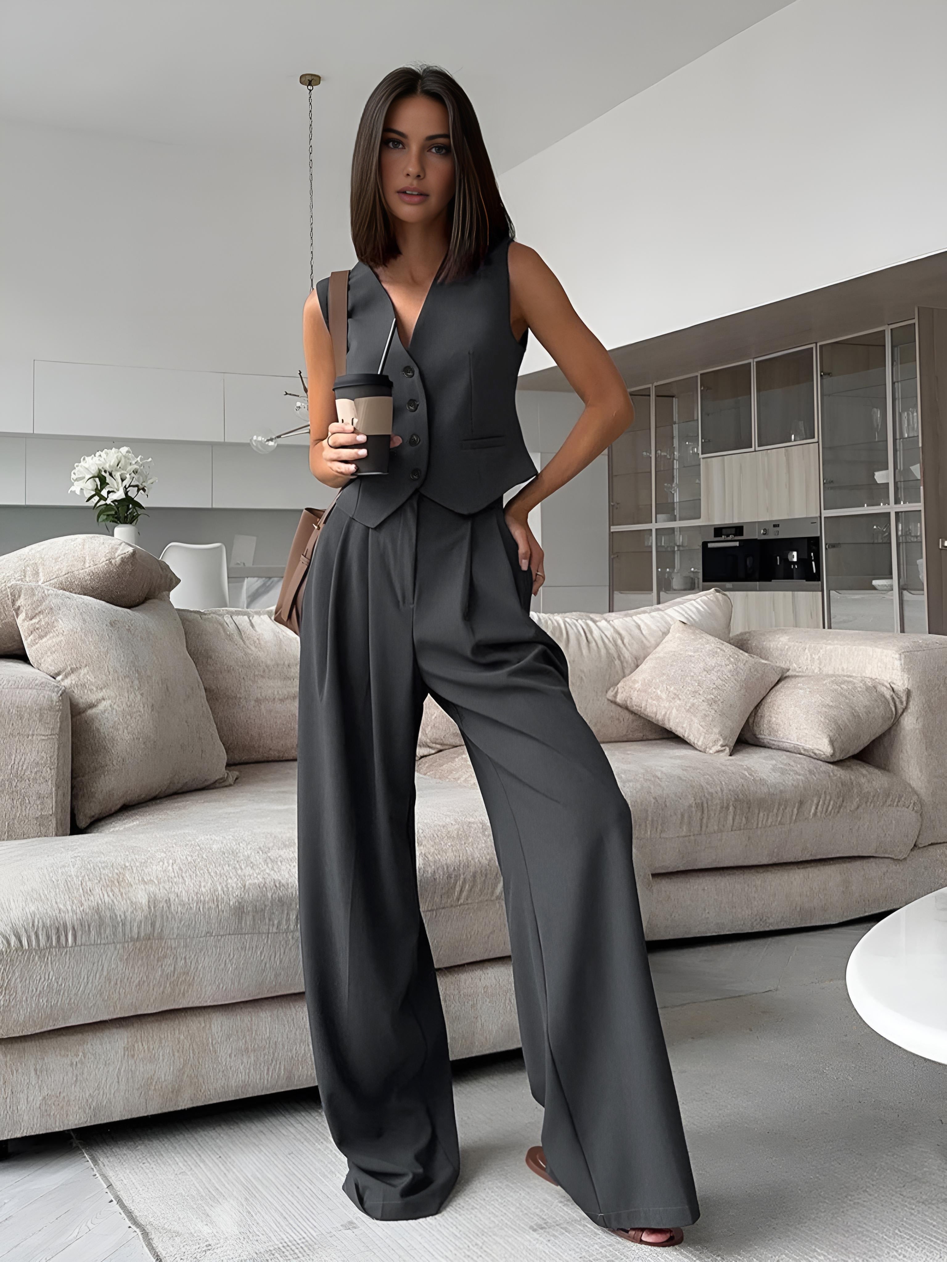 V-hals Gilet met Broek Set