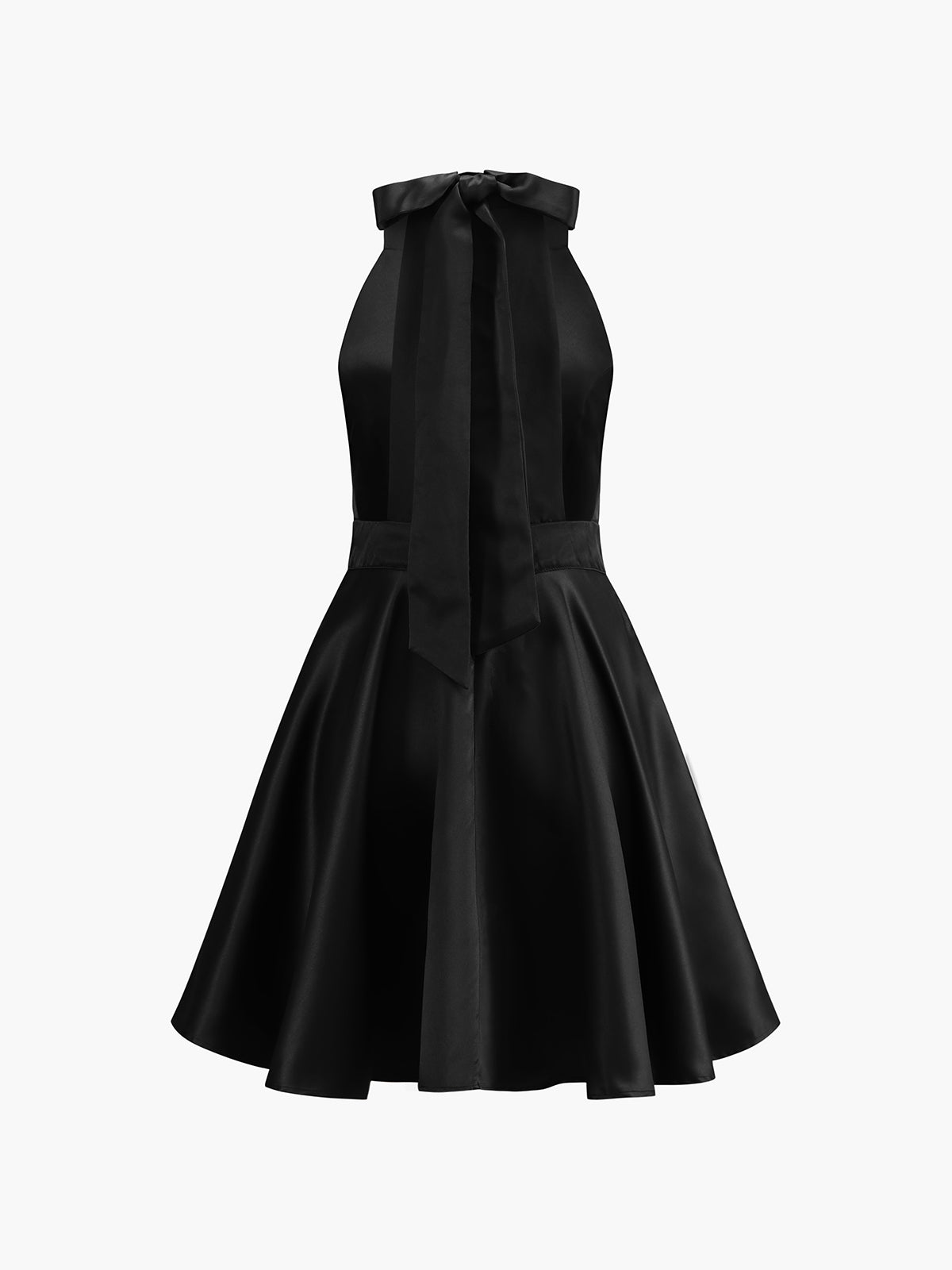 Satijnen Open Rug Plissé Mini Jurk