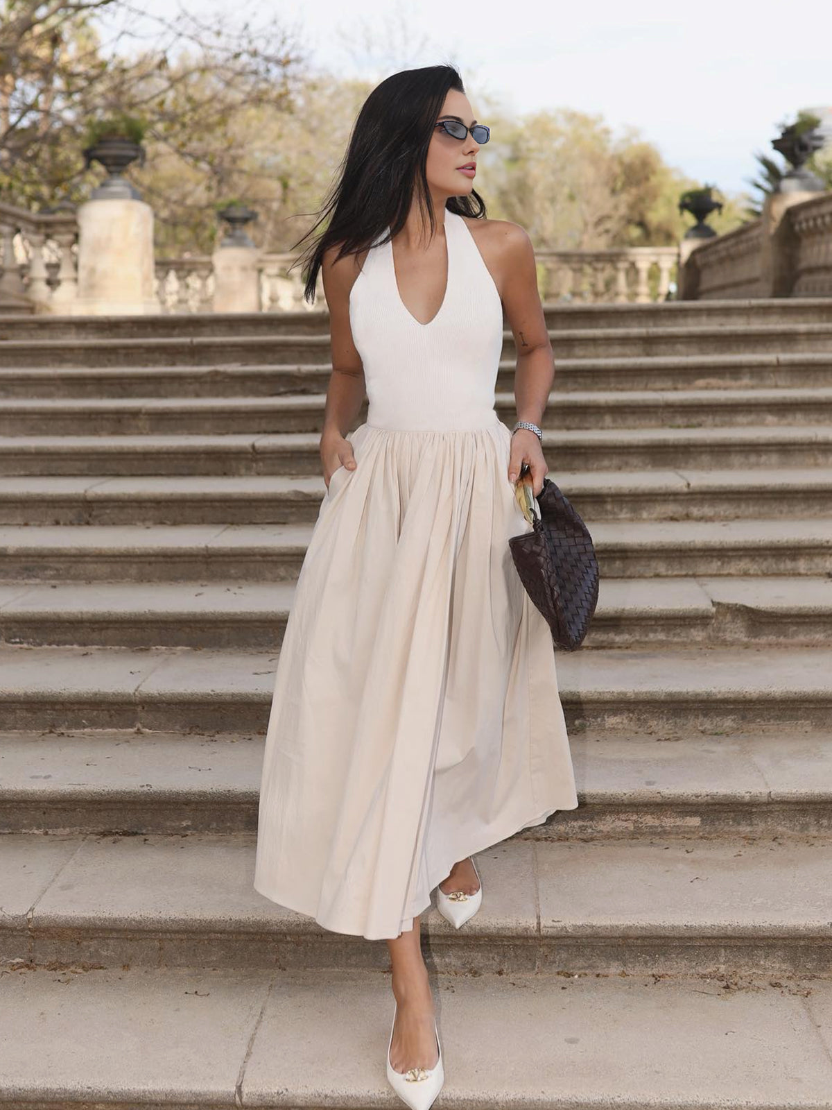 Open Back Dress with Pockets