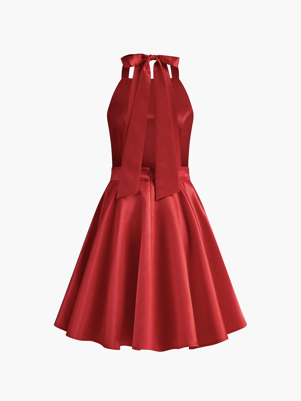 Satijnen Open Rug Plissé Mini Jurk