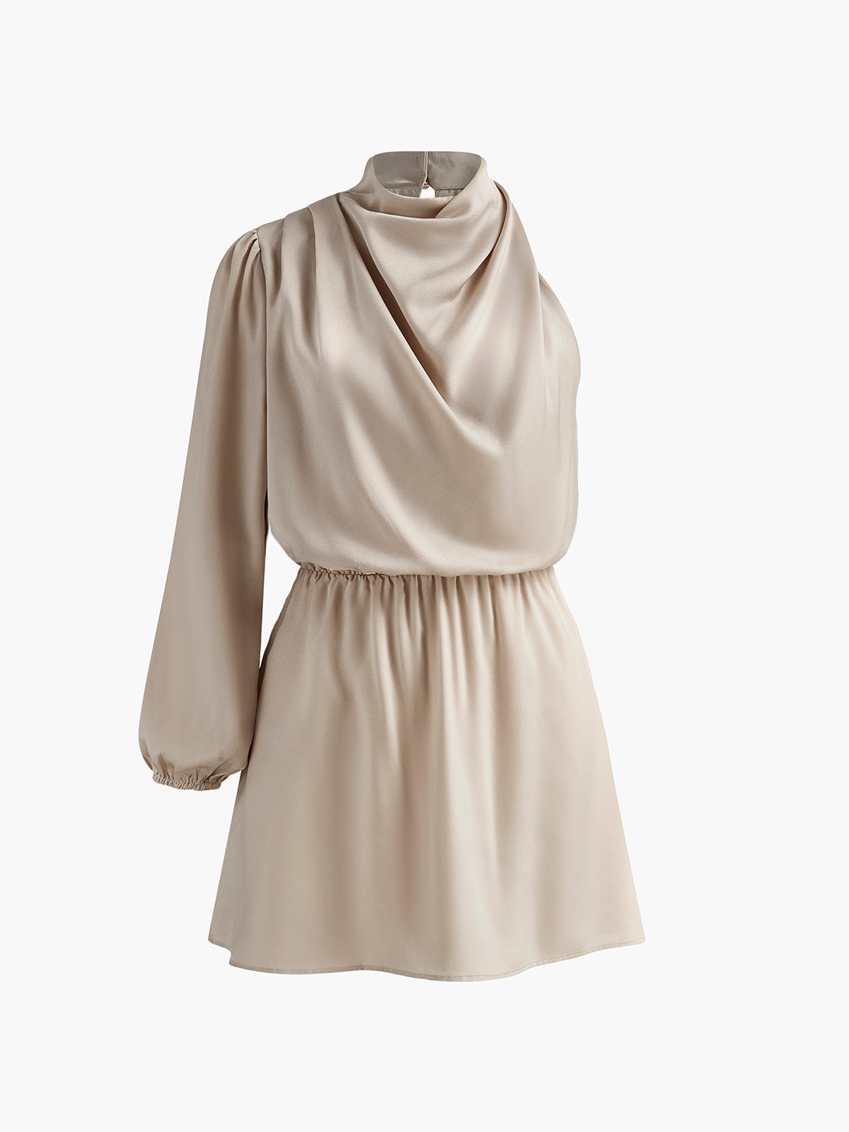 One-Sleeve Pleated Draped Dress