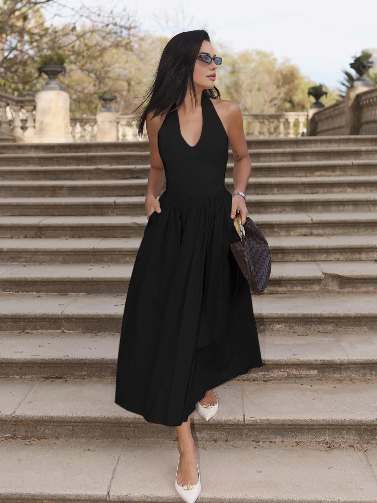 Open Back Dress with Pockets