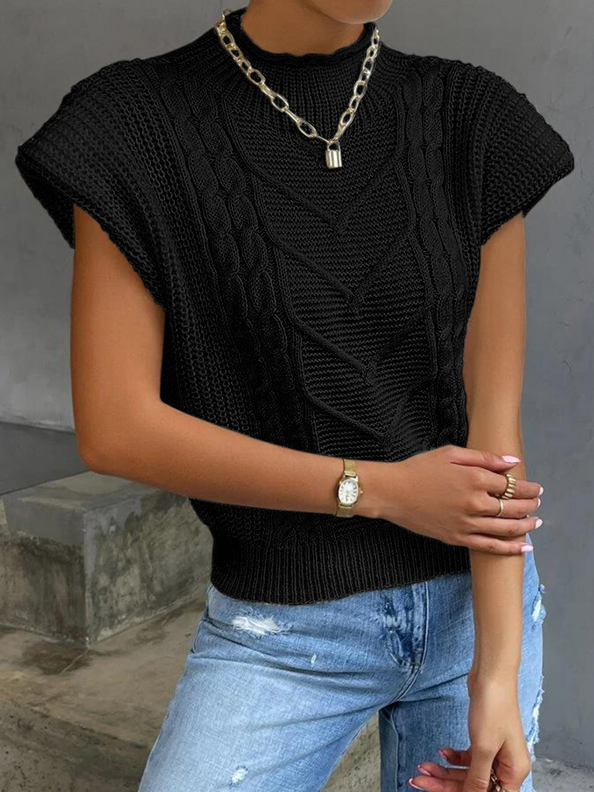 Sleeveless Sweater Vest with Cap Sleeves