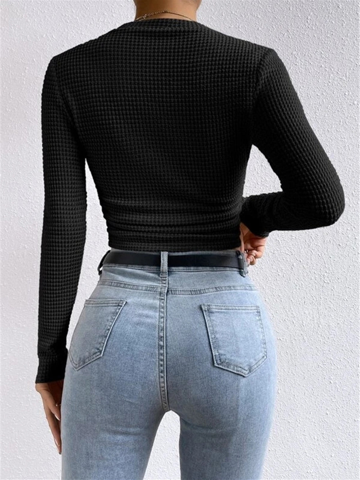 Plain Waffle Slim Sweater Women