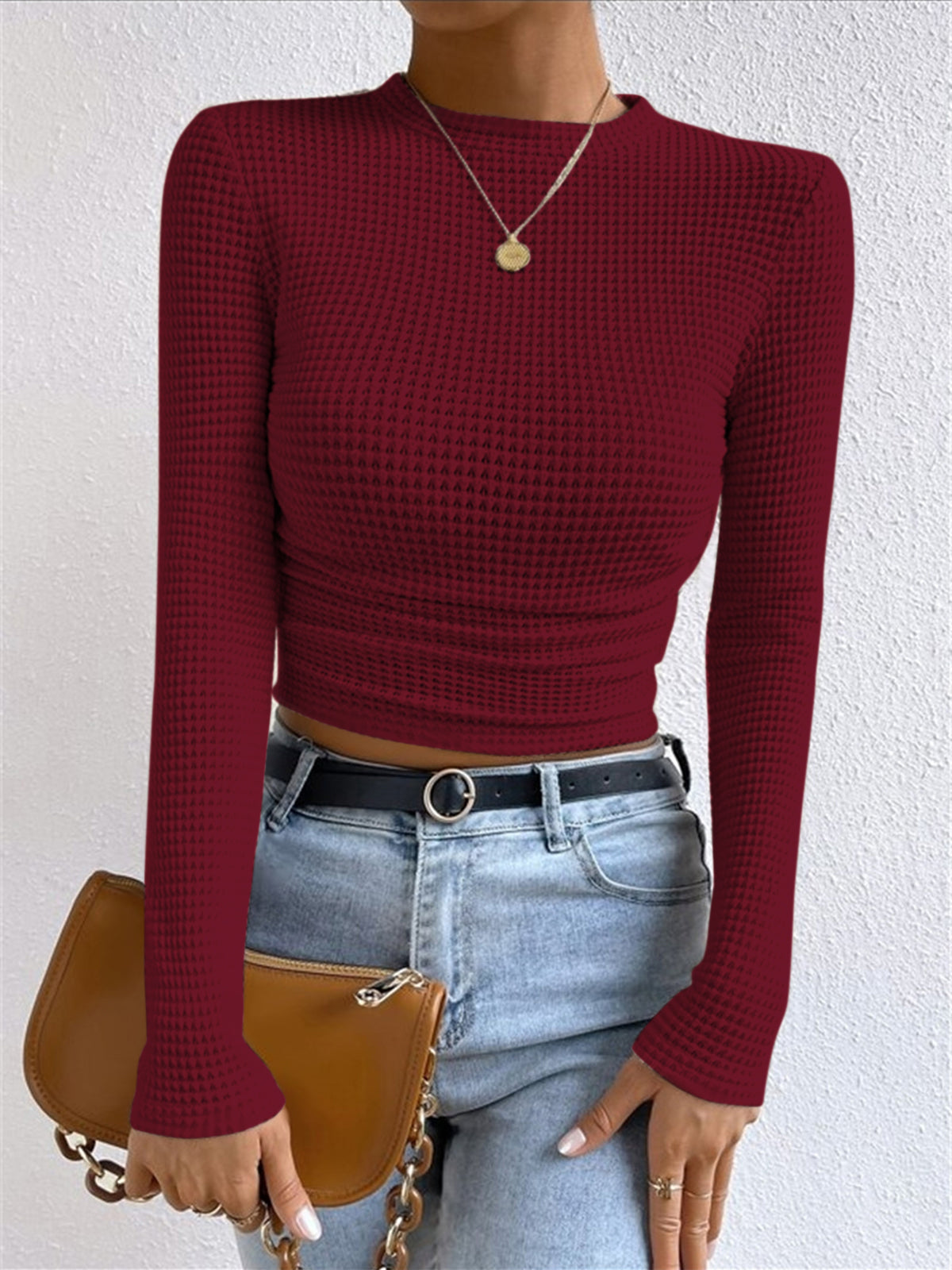 Plain Waffle Slim Sweater Women