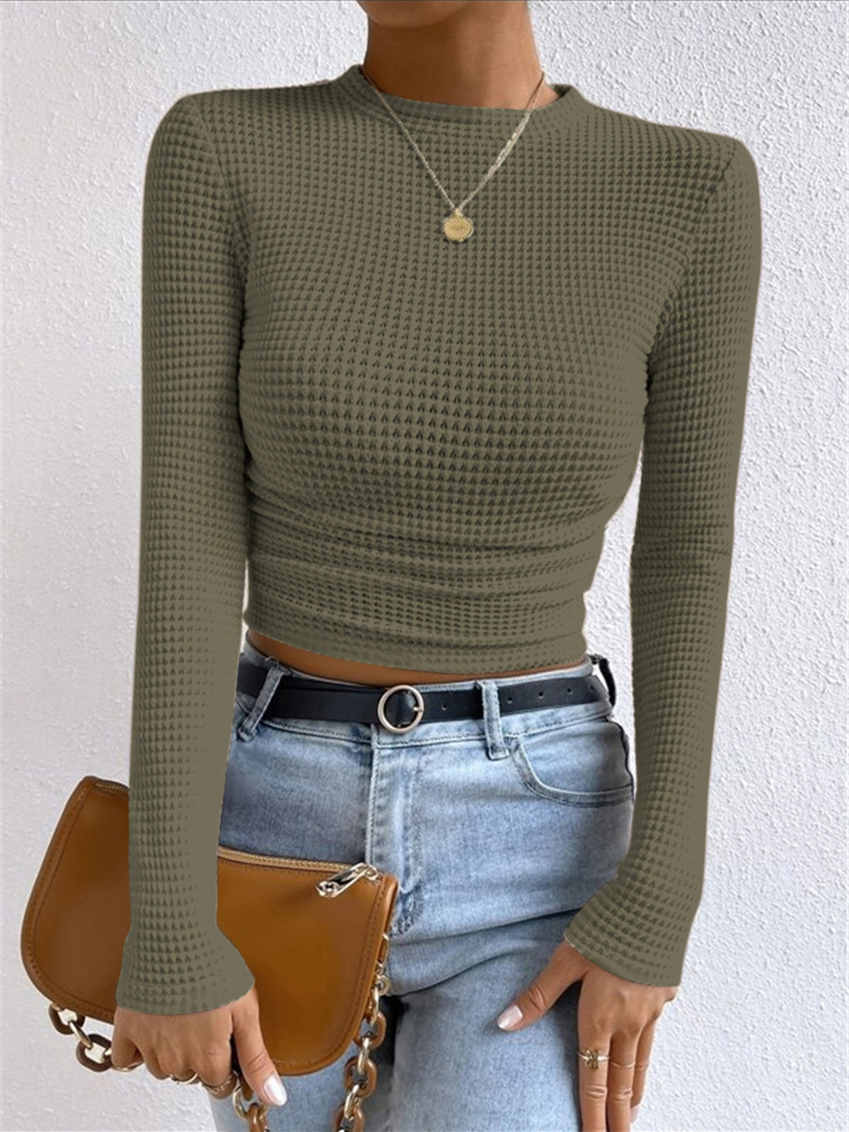 Plain Waffle Slim Sweater Women