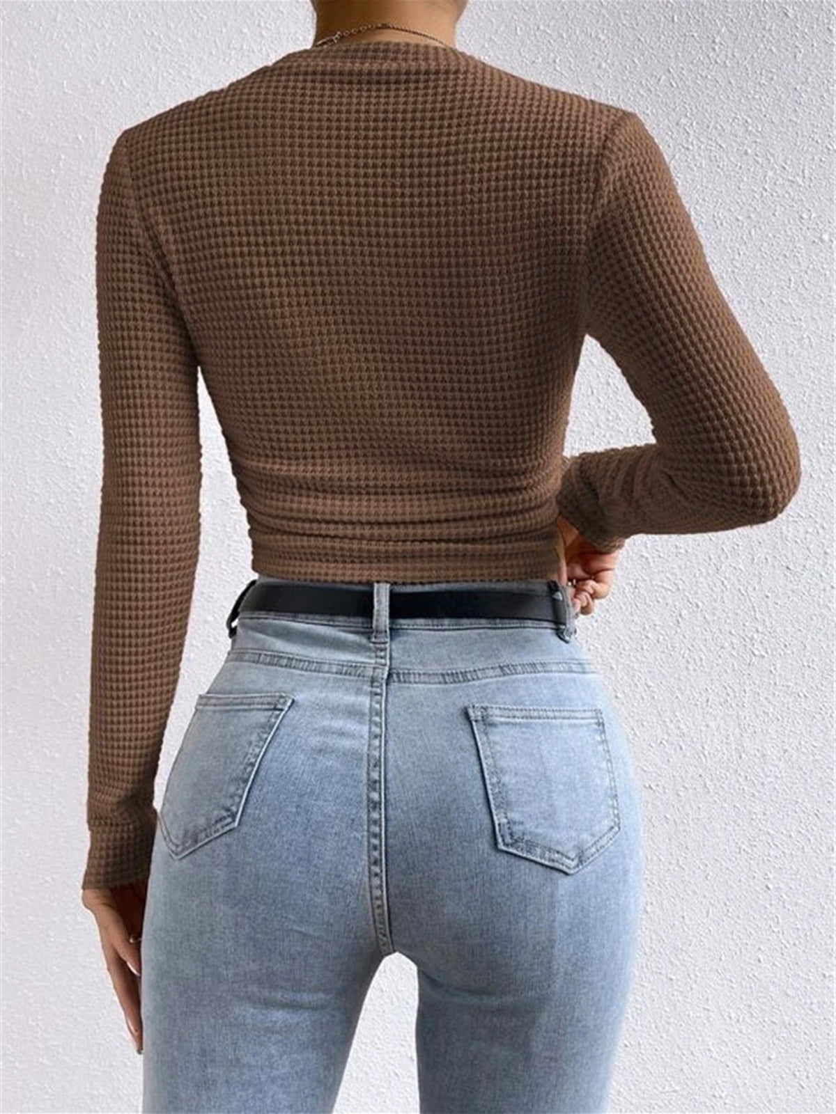 Plain Waffle Slim Sweater Women