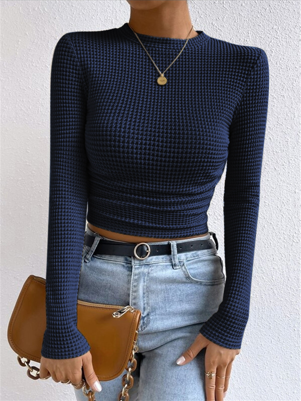 Plain Waffle Slim Sweater Women