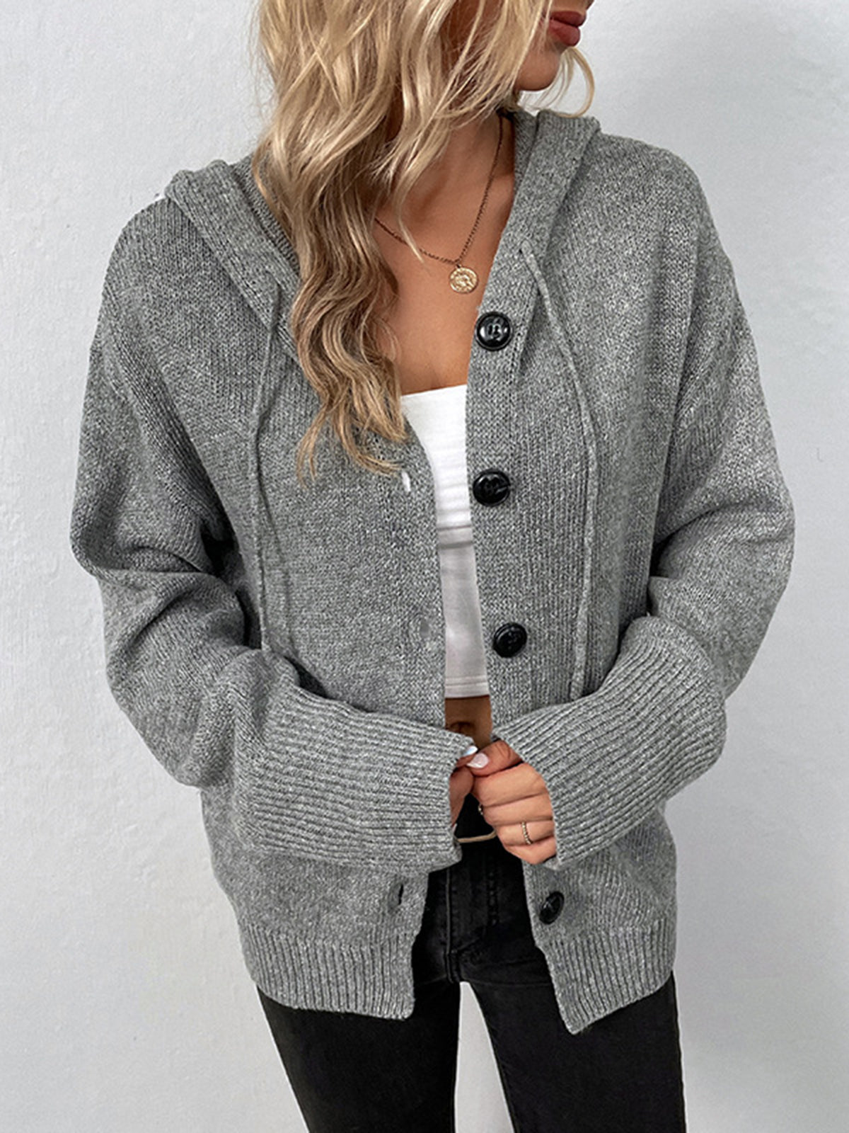 Comfortable Hooded Cardigan with Drawstrings
