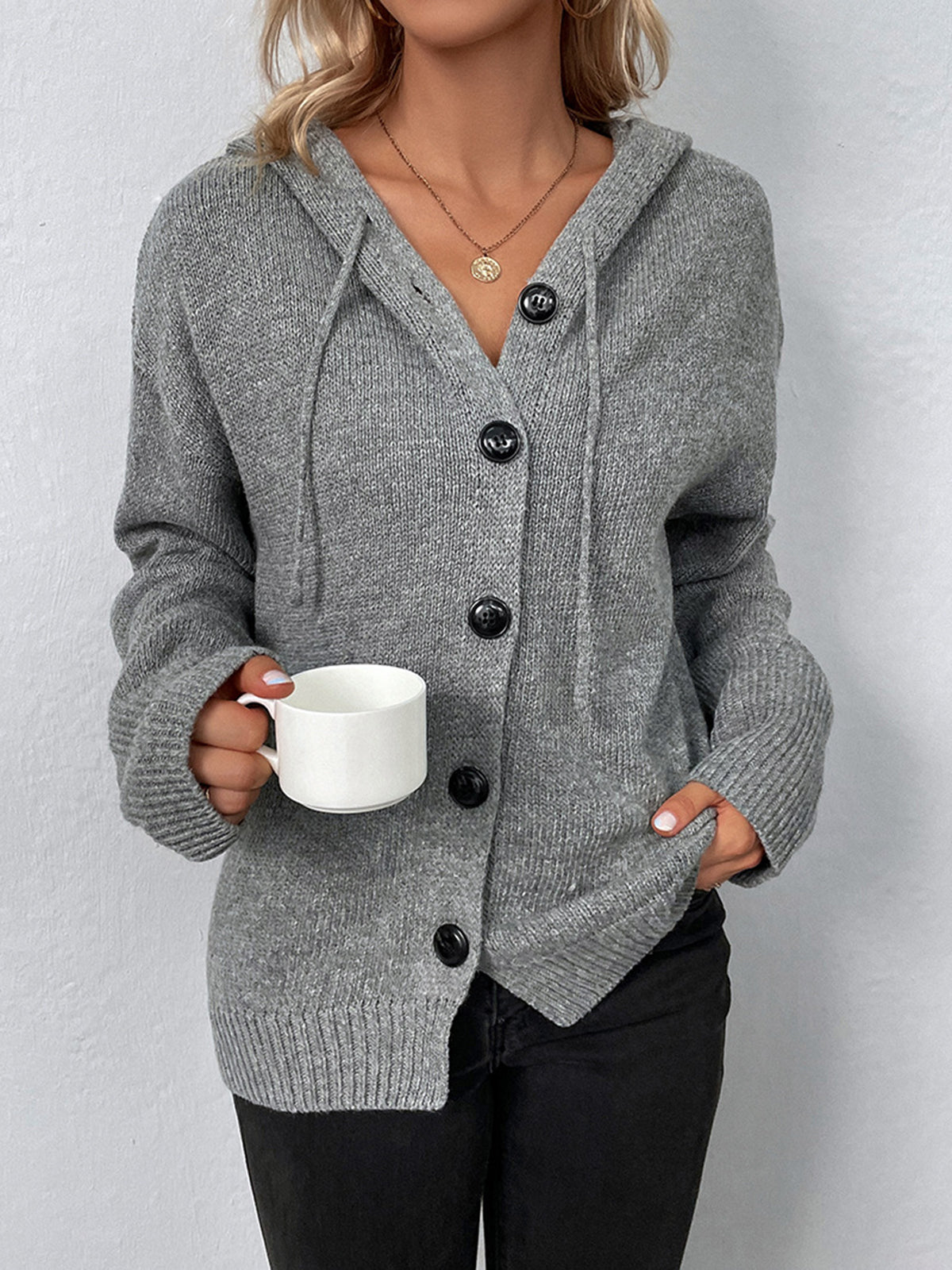 Comfortable Hooded Cardigan with Drawstrings