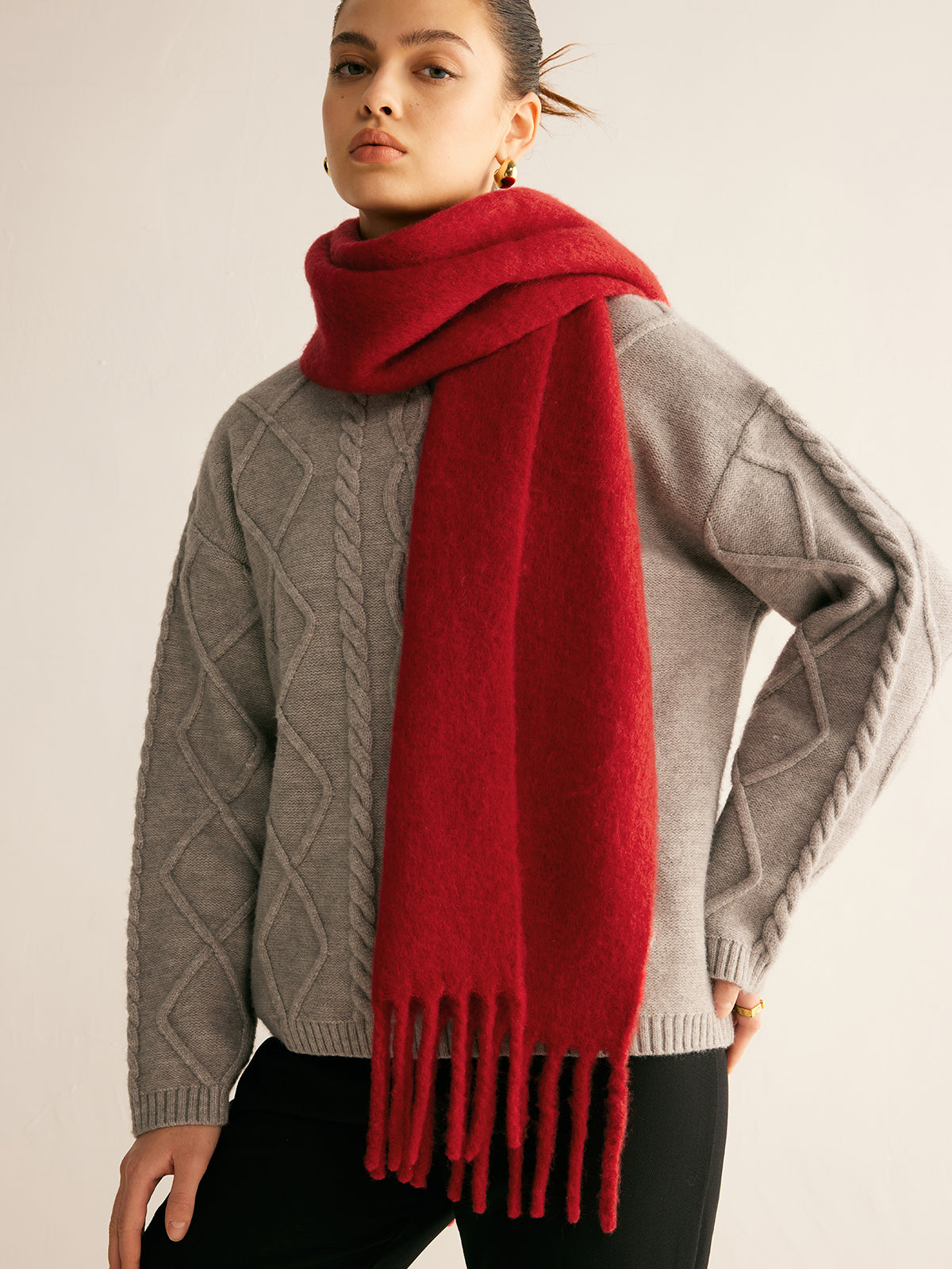 Wool Mix Minimalist Scarf with Tassels