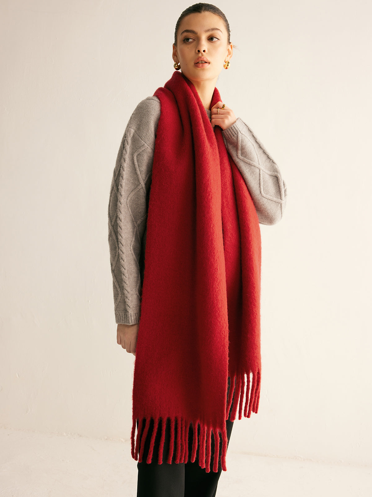 Wool Mix Minimalist Scarf with Tassels