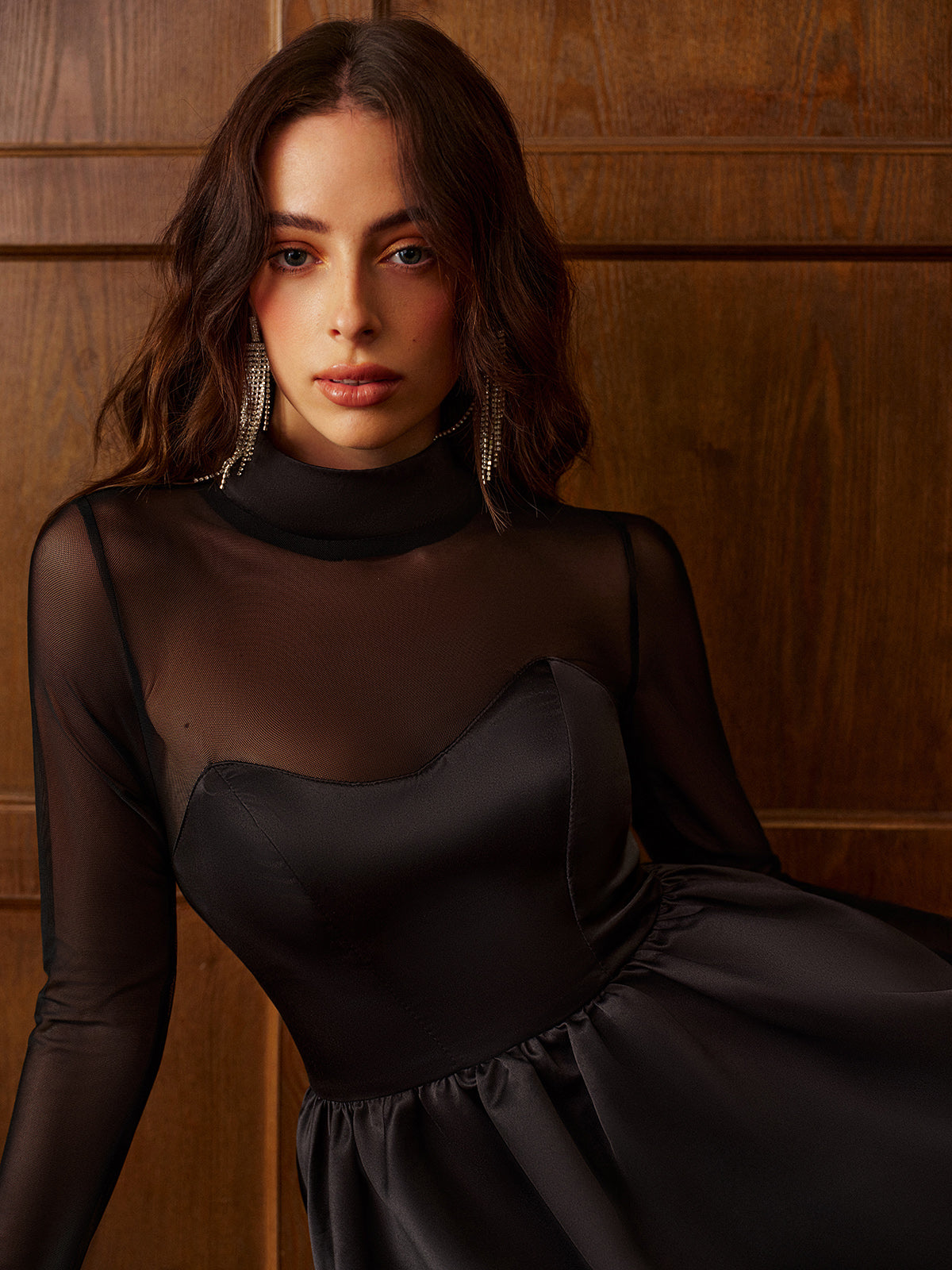 Dress with stand-up collar