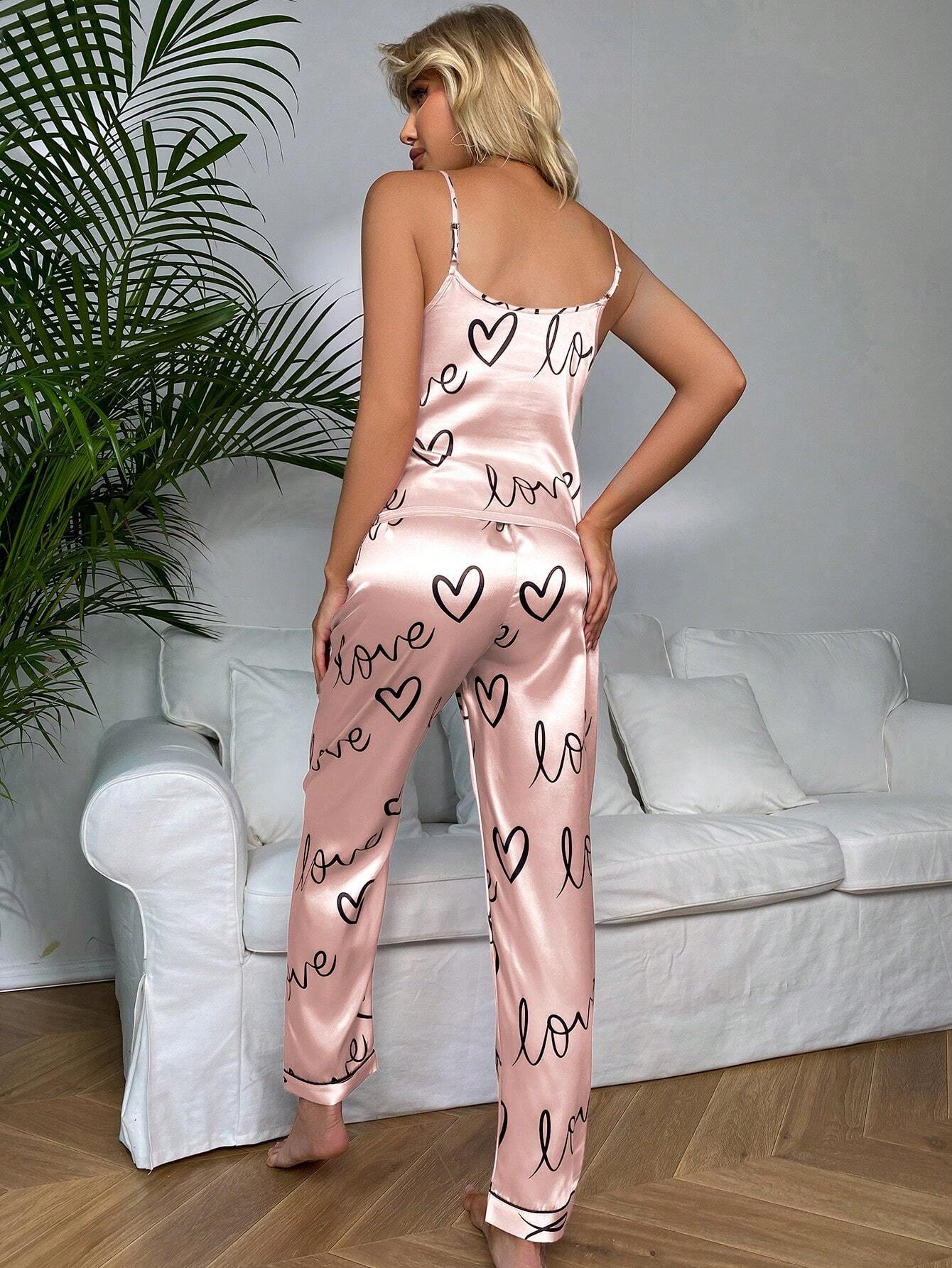 Heart &amp; Letter Satin Pajama Set 