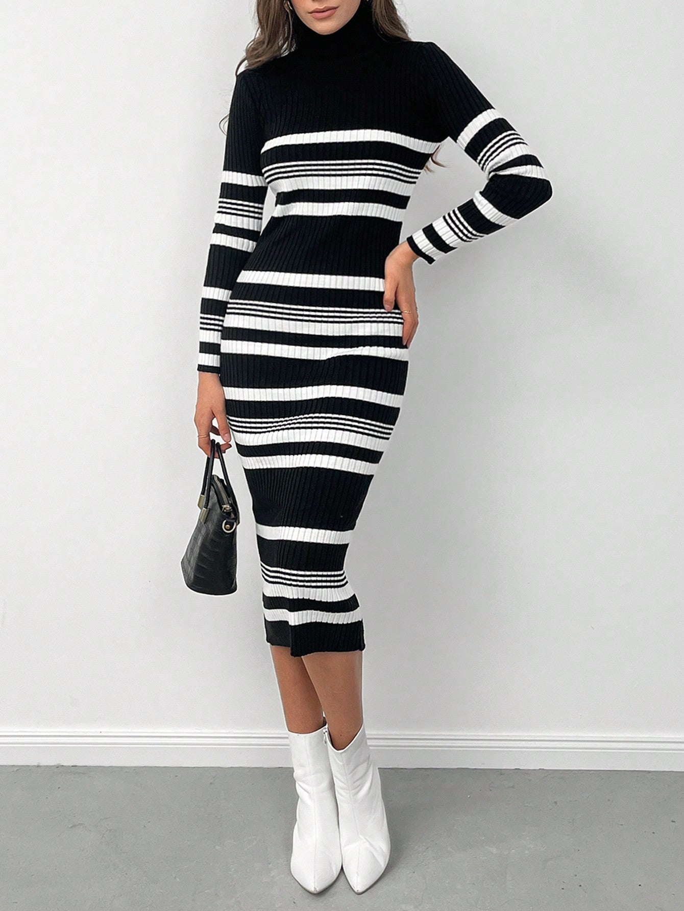 Striped knitted casual dress