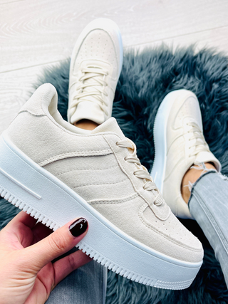 Platform Suedine Beige Sneakers