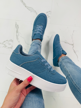 Platform Suedine Denim Sneakers