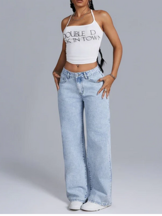 Baggy Jeans met Roze Strik