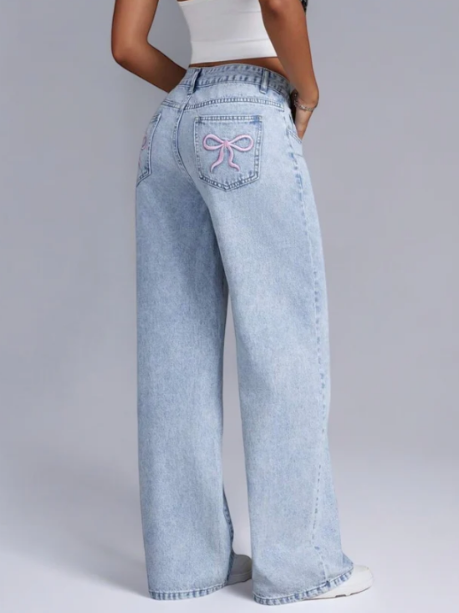 Baggy Jeans with Pink Bow