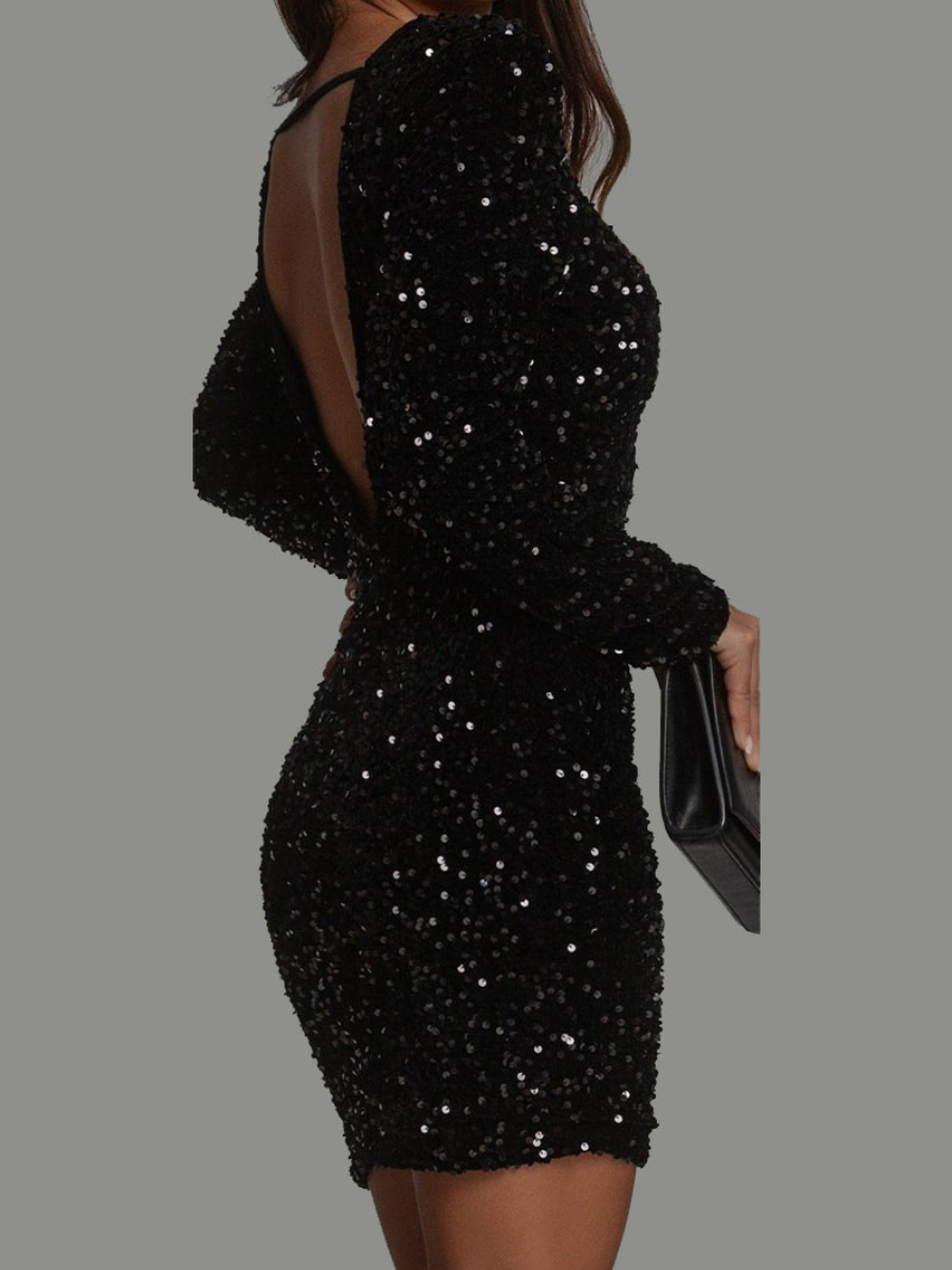Chic Winter Backless Glitter Party Dress