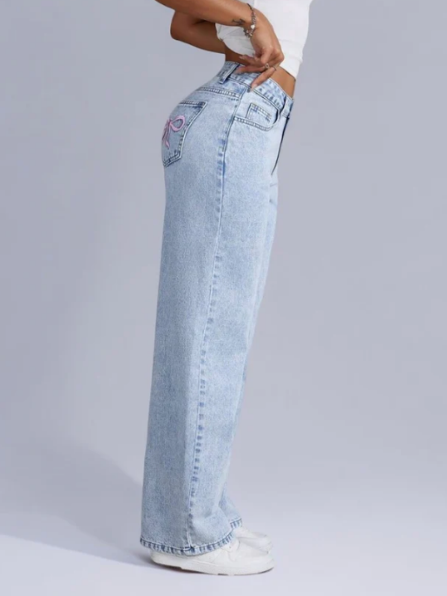 Baggy Jeans with Pink Bow