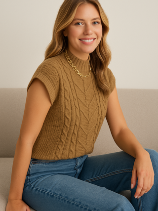 Mouwloos Sweatervest met Kapmouwtjes