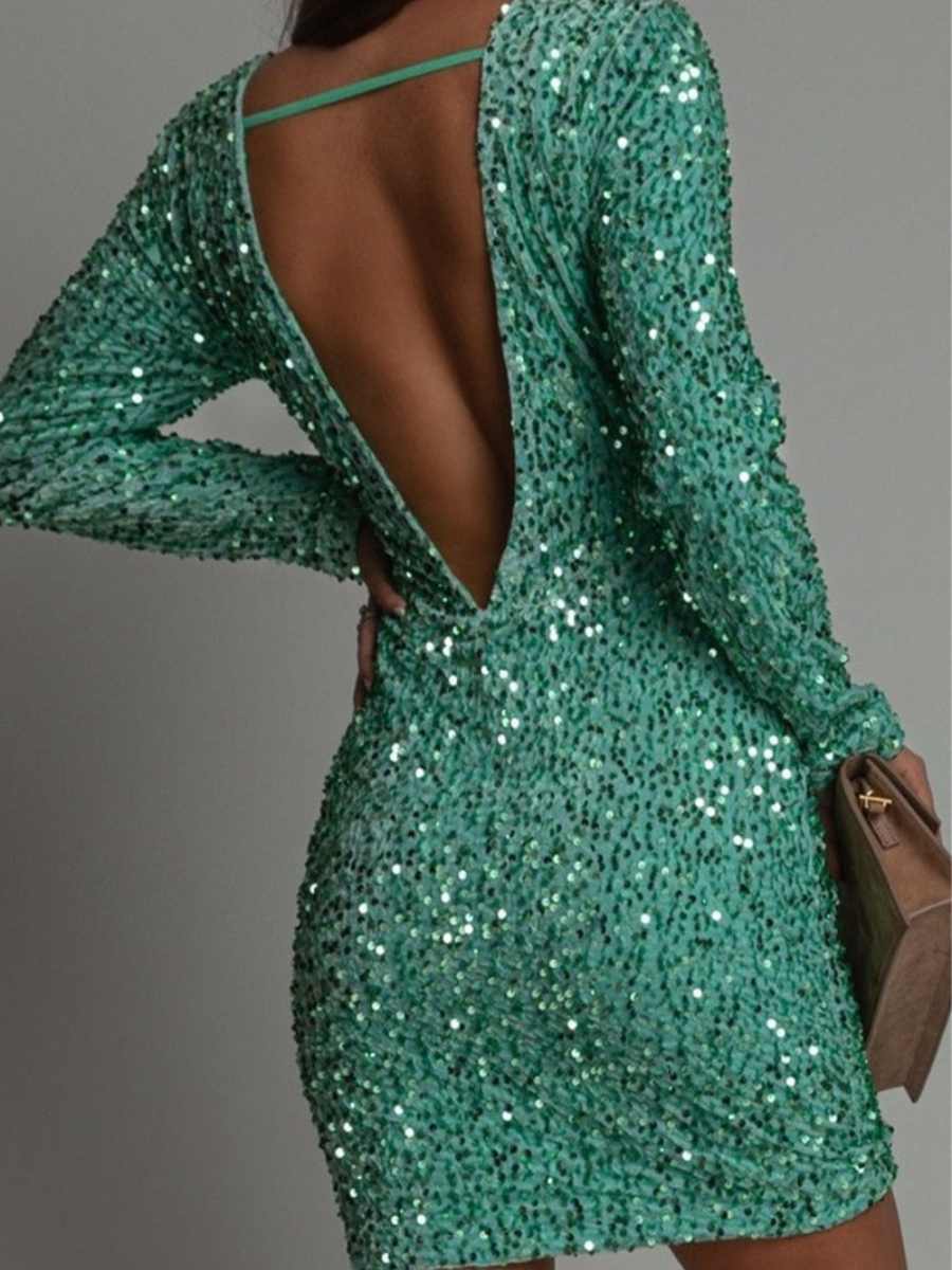 Chic Winter Backless Glitter Party Dress