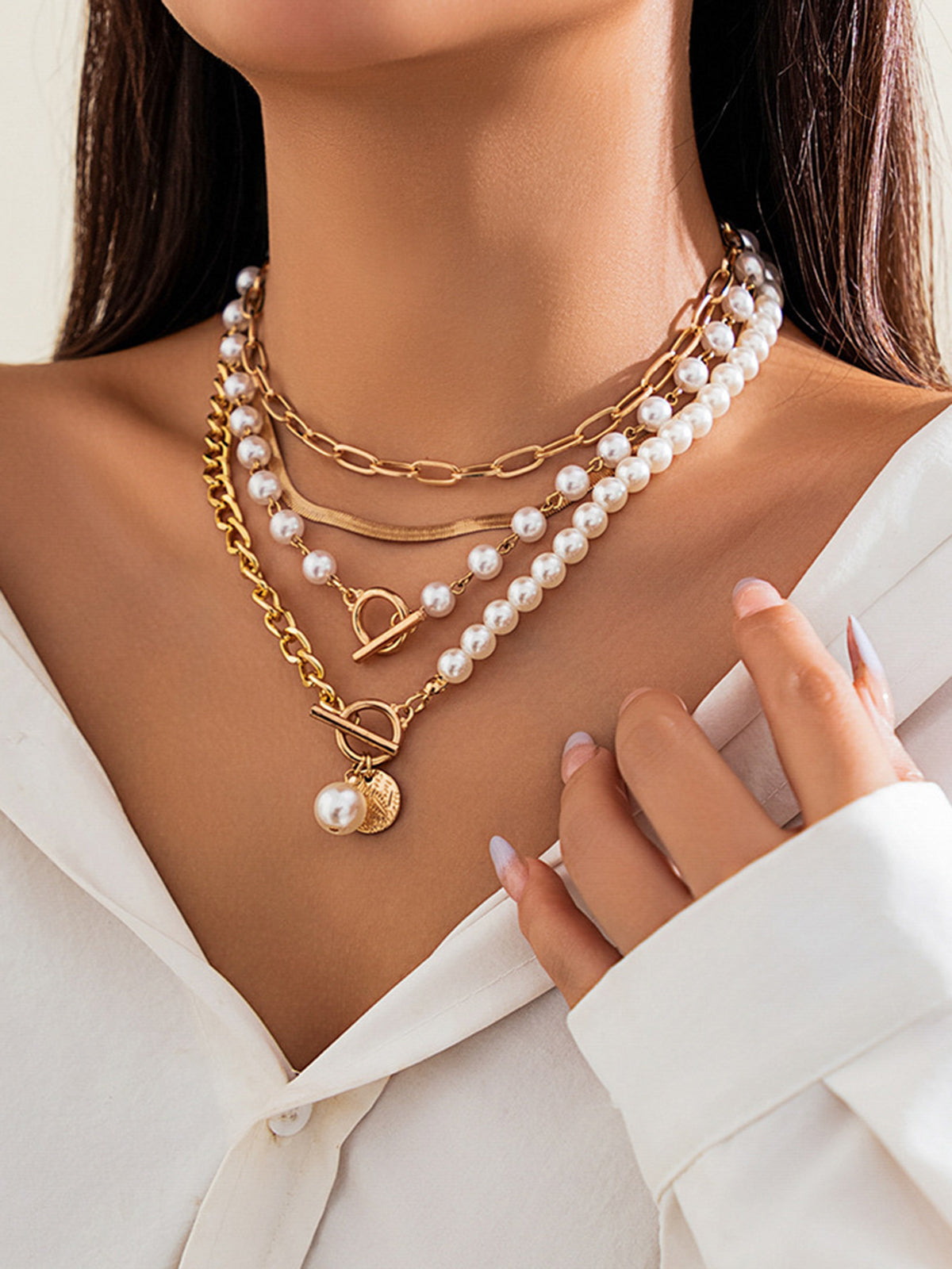 Parel Decor Chain Gelaagde Ketting