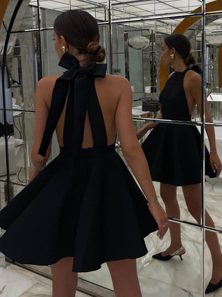 Satijnen Open Rug Plissé Mini Jurk