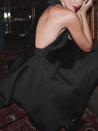 Satijnen Open Rug Plissé Mini Jurk