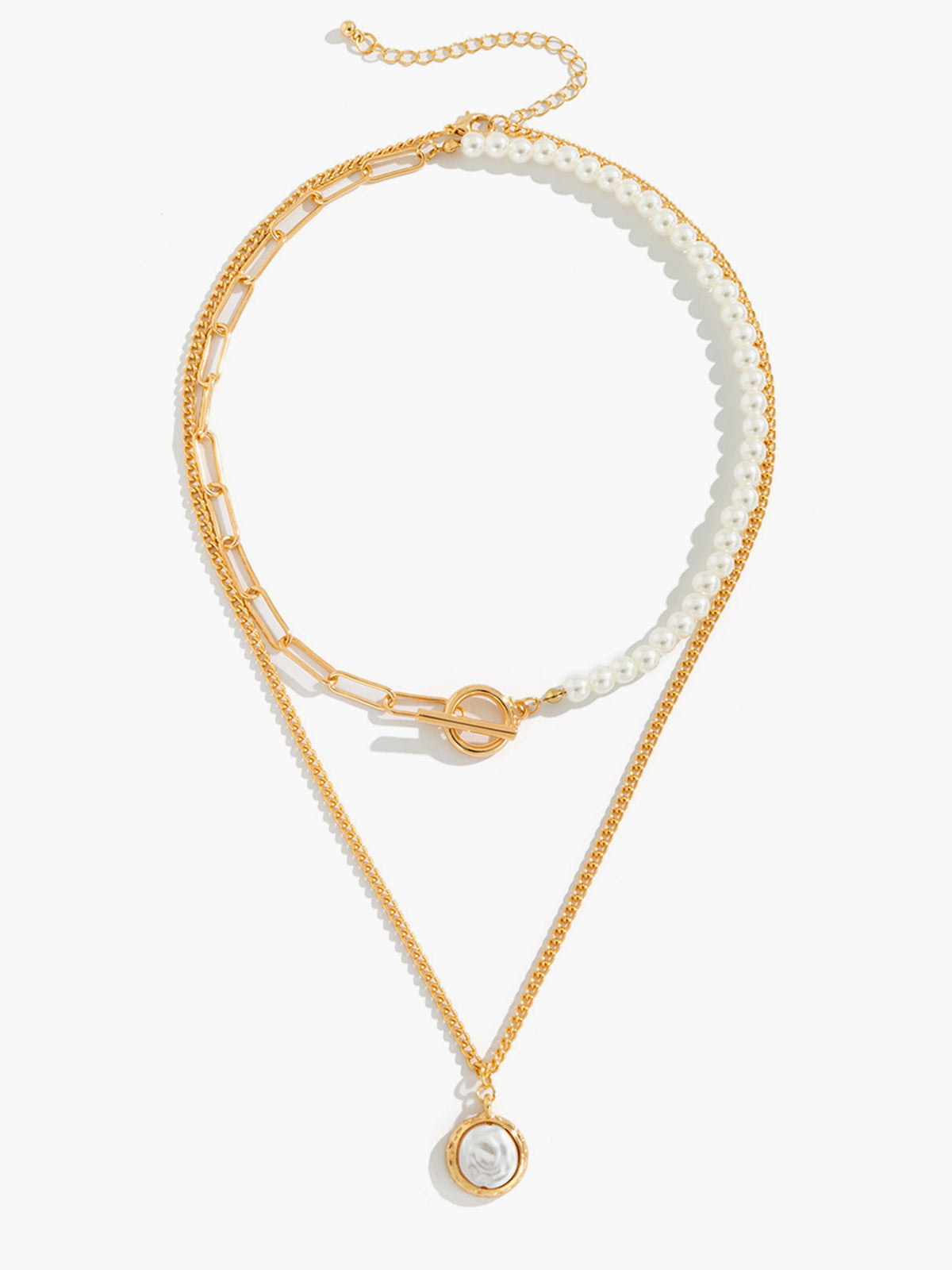 Faux Parel Schijf Hanger Ketting