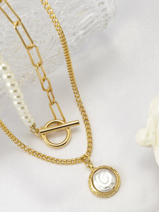 Faux Parel Schijf Hanger Ketting