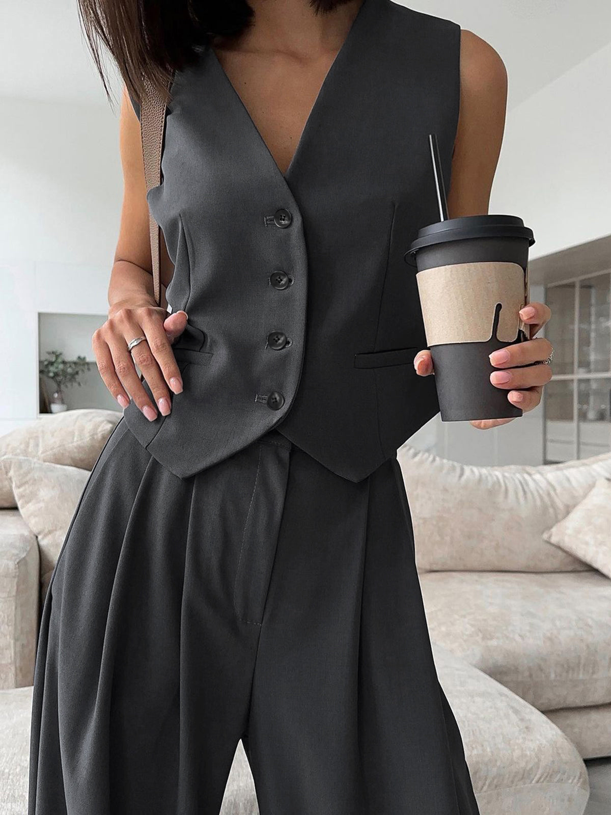 V-hals Gilet met Broek Set
