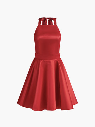 Satijnen Open Rug Plissé Mini Jurk