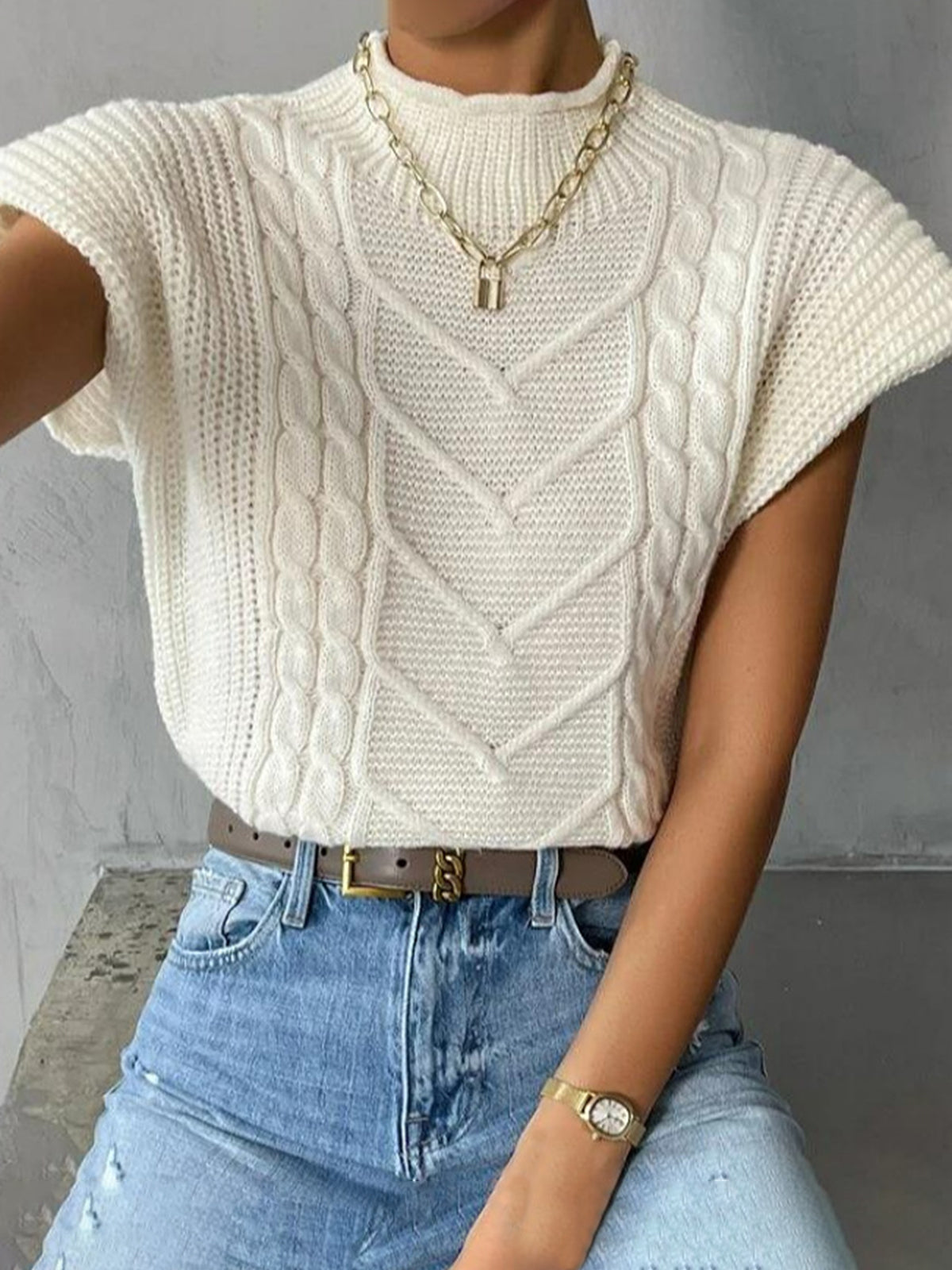 Sleeveless Sweater Vest with Cap Sleeves