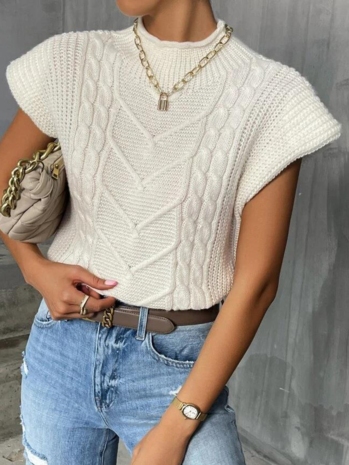 Sleeveless Sweater Vest with Cap Sleeves