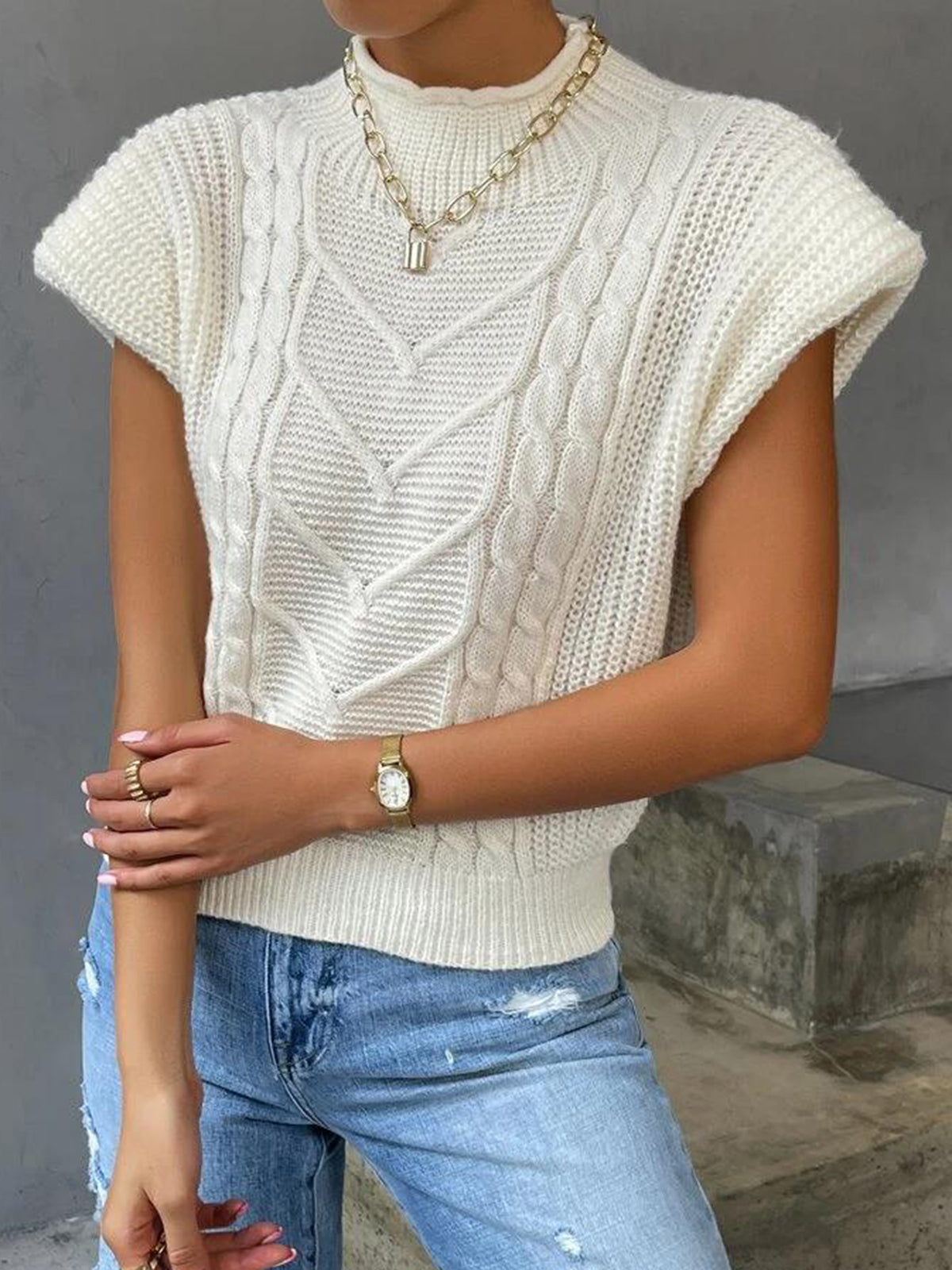 Sleeveless Sweater Vest with Cap Sleeves