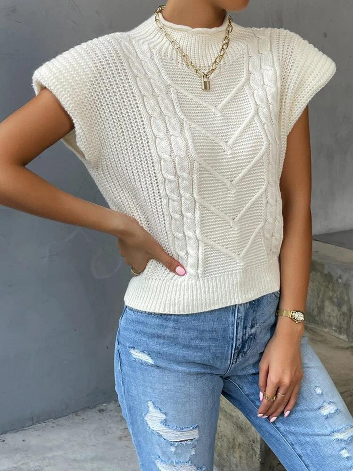 Sleeveless Sweater Vest with Cap Sleeves