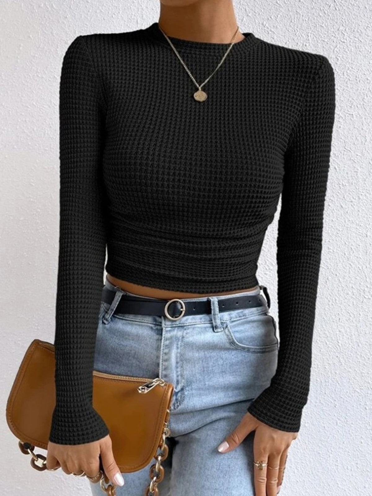 Plain Waffle Slim Sweater Women 