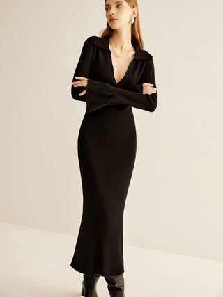 V-Hals Slim Lapel Jurk