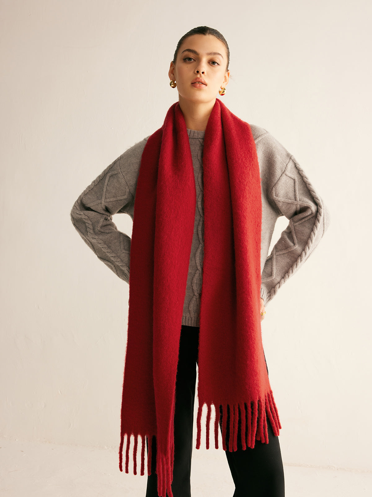 Wool Mix Minimalist Scarf with Tassels