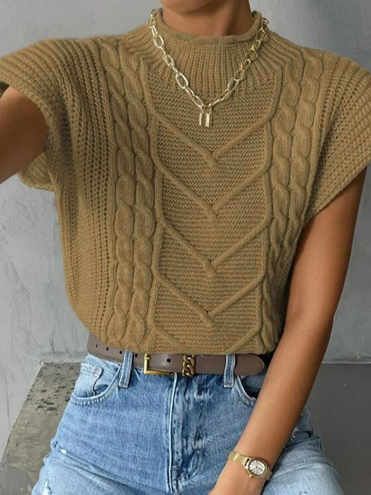 Sleeveless Sweater Vest with Cap Sleeves