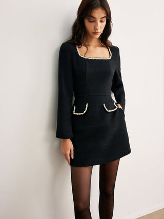 Vierkante Halslijn Parel Jurk