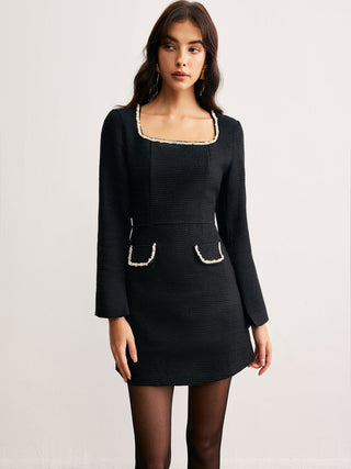 Vierkante Halslijn Parel Jurk