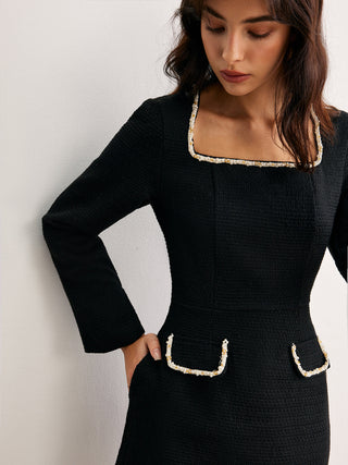 Vierkante Halslijn Parel Jurk