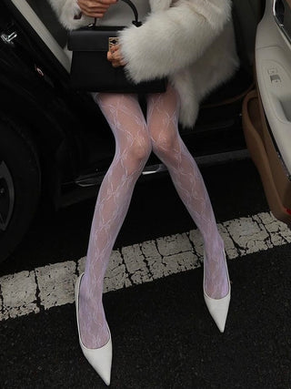 Tulle transparante panty met strikpatroon