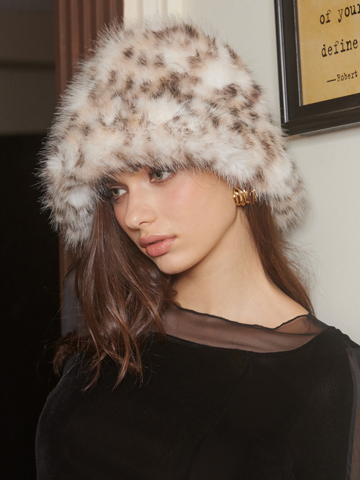 Leopard Print Plush Bucket Hat